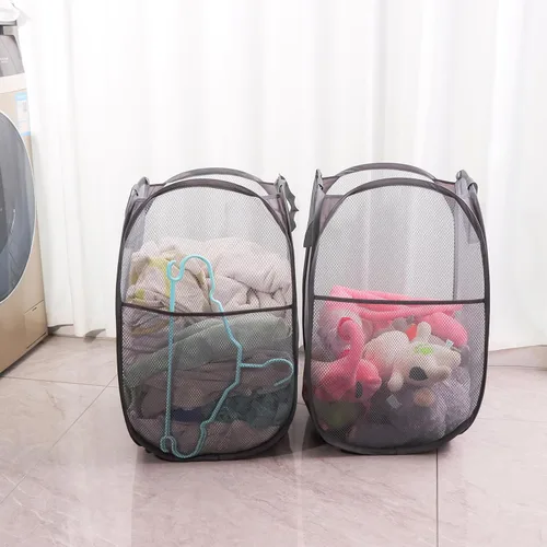 Miniatura 4 de Cesta plegable de malla para lavandería, cesta de lavandería desplegable, fácil almacenamiento, ideal para uso doméstico y de viaje (2 gris oscuro)