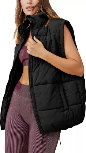 Miniatura 2 de Huaqiao Chaleco acolchado para mujer, cuello alto, sin mangas, con cremallera, chaleco de invierno