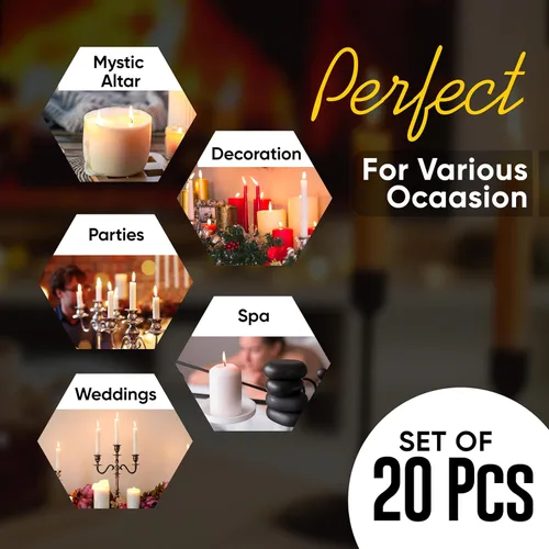 Miniatura 7 de Raajsee Paquete de 20 mini velas cónicas sin perfume, rojas 5 pulgadas (alto) velas para cena sin humo y sin goteo cera de parafina con mechas