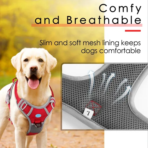 Miniatura 3 de ThinkPet Arnés deportivo transpirable, antitirones para perro, con asa, arnés reflectante y ajustable para perros medianos o grandes, clip trasero