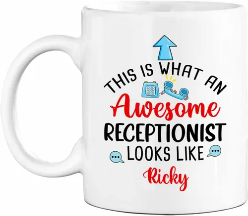 Miniatura 12 de Taza de café de recepcionista personalizada, regalos para agradecimiento, taza blanca de recepcionista, taza de viaje para recepcionistas, taza