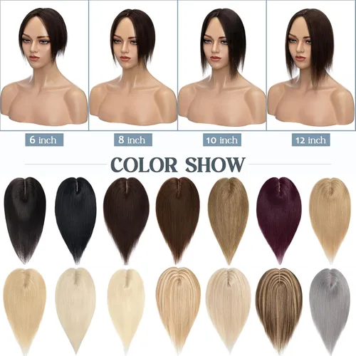 Miniatura 7 de Benehair Toppers de cabello humano para mujer, 100% cabello humano Remy, densidad del 150%, sin flequillo, 2.8 x 5.1 in, base de seda, piezas