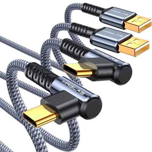 Miniatura 10 de MRGLAS Cable de carga USB C de 3.2A, [4 unidades, 10+6.6+3.3+1.6 pies] USB A a USB C en ángulo recto chapado en oro tipo C cargador de carga rápida