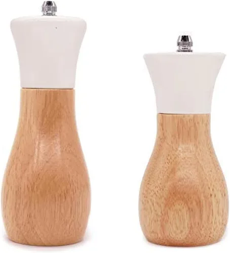Tessie & Jessie Molinillo de sal de madera blanca, molinillo de sal marina y pimienta, juego de molinos de sal de 5 y 6 pulgadas con forma de lata