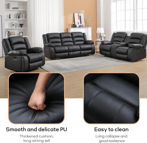 Miniatura 3 de EBELLO - Silla reclinable manual, silla reclinable de cuero sintético con portavasos ocultos, reposabrazos y respaldo acolchados, sofá individual