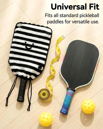 Miniatura 5 de Funda de paleta de pickleball de ganchillo para regalo, funda hecha a mano para mujeres y hombres, bonitos accesorios con bolsa de prensa, lista