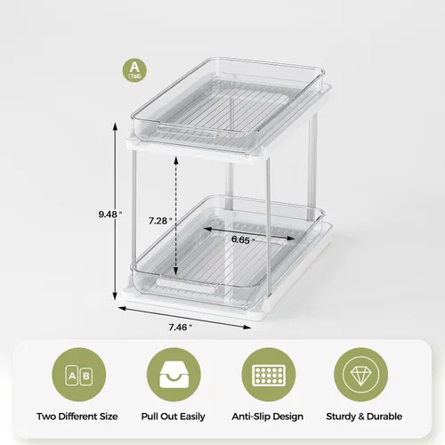 Miniatura 2 de Delamu Organizadores y almacenamiento de 2 niveles para debajo del fregadero, cajones extraíbles con diseño antideslizante, almacenamiento multiusos