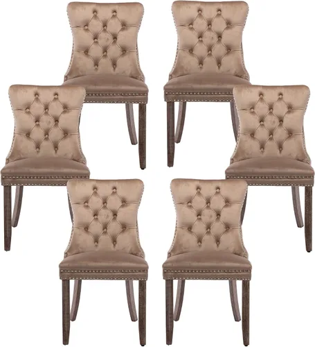 Miniatura 13 de Silla de comedor copetuda moderna de terciopelo para comedor, sillas de comedor tapizadas con remache de clavo, anillo trasero para cocina, comedor