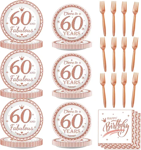 Miniatura 12 de Decoraciones de cumpleaños 70 para mujer, platos y servilletas de feliz cumpleaños 70, suministros de fiesta de oro rosa, vajilla de 70 y fabulosa