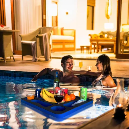 Miniatura 4 de Mesa flotante de juegos de piscina para adultos, soporte para bebidas todo en uno y estación de refrigerio para piscina, playa, bañera