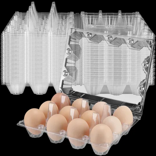 Miniatura 7 de 100 cajas de cartón de plástico para huevos a granel, 12 rejillas, bandeja transparente para huevos de gallina con etiquetas adhesivas, recipiente