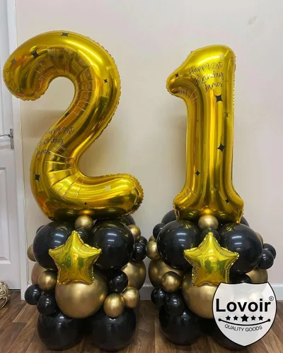 Miniatura 5 de Lovoir Globo dorado de 40 pulgadas con el número 12 de 21 dígitos gigantes de papel de aluminio de Mylar para helio de 12º cumpleaños y 21 años, oro
