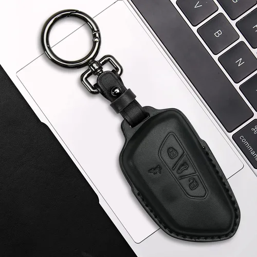 Miniatura 4 de Tukellen Funda de cuero para llavero de Volkswagen compatible con VW MK8 Golf/GTI Skoda Octavia Protector remoto chaqueta entrada sin llave (negro)