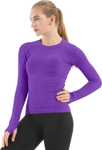 MathCat - Camisetas de entrenamiento sin costuras para mujer, camisetas de yoga de manga larga, camiseta deportiva para correr, camiseta atlética