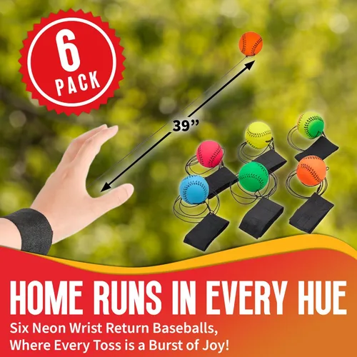 Miniatura 6 de Playbees Muñequeras de béisbol neón reactivas - paquete de 6 - Bolas de práctica deportivas para divertida actividad al aire libre para niños