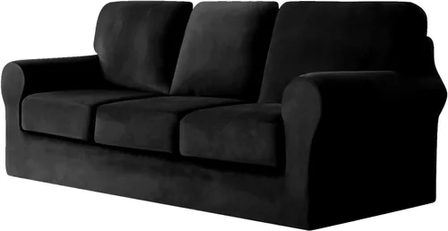 Miniatura 68 de UNBBRRL Fundas de sofá de 3 piezas para sofá, funda de terciopelo elástico para sillón con 1 funda de cojín de asiento y 1 funda de respaldo