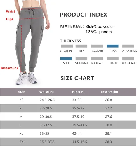 Miniatura 6 de HARTPOR Pantalones deportivos con forro polar para mujer, pantalones cargo de senderismo, resistentes al agua, pantalones deportivos de invierno