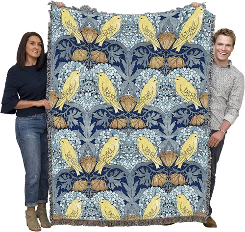 Pure Country Weavers C.F.A. Voysey - Manta azul con diseño de pájaros y bayas, para manualidades y manualidades, manta tejida de algodón, fabricada