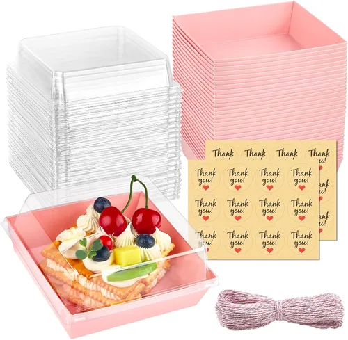 Miniatura 9 de Kucoele Paquete de 20 Cajas Pequeñas de Charcutería con Tapas Transparentes, Cajas de Papel para Postres Para Llevar, Cajas de Panadería, Marrón
