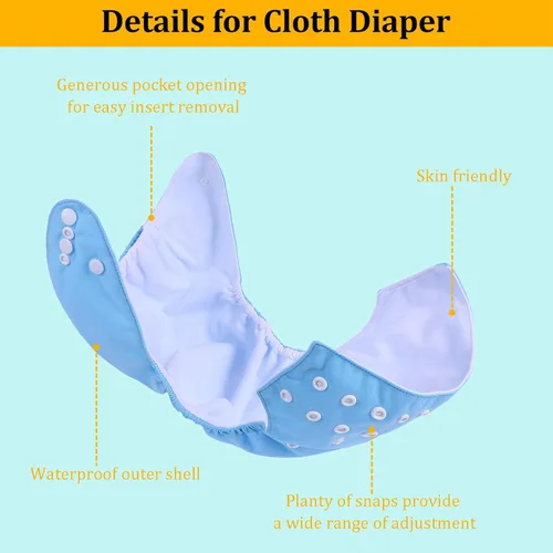 Miniatura 3 de babygoal Pañal de tela reutilizable con inserto para bebés niños y niñas de 8 a 35 libras, pañal ajustable y lavable B05-B Azul/claro