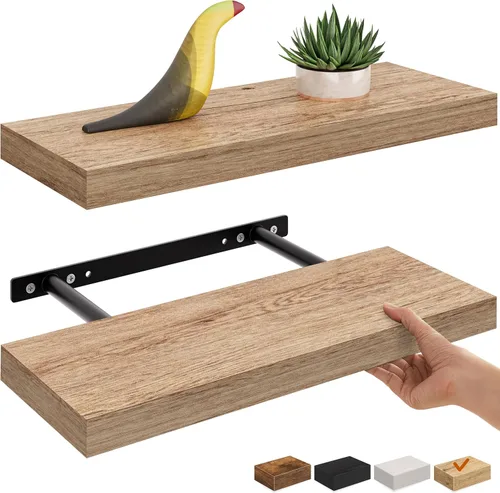 Miniatura 14 de Ballucci Estantes flotantes, juego de 2 estantes de pared de madera de 24 pulgadas, con soportes invisibles para baño, sala de estar, dormitorio