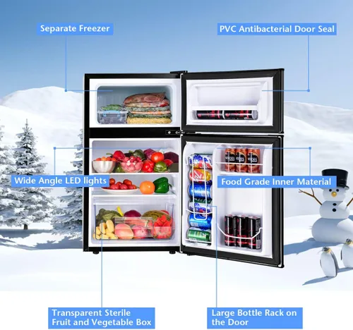 Miniatura 3 de COSTWAY Mini refrigerador con congelador, 3.2 pies cúbicos, mini congelador enfriador refrigerador de 2 puertas con puerta reversible, estantes