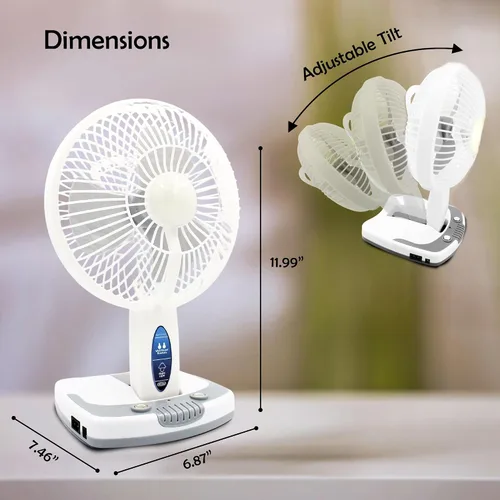 Miniatura 2 de Technical Pro Adventure Series - Ventilador recargable de escritorio/pared con lámpara de trabajo LED, ventilador ajustable y portátil