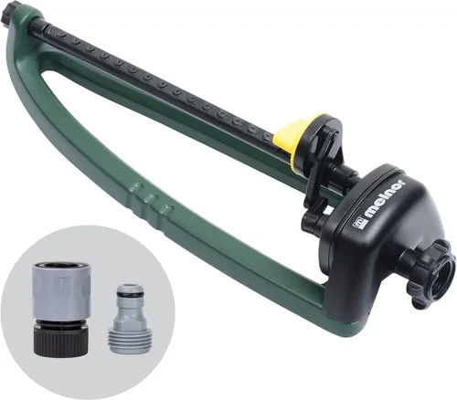 Melnor 65150AMZ Oscillating Sprinkler, 15 Precision Nozzles, Adjustable Spray Range, Waters Up to 2,650 Sq. Ft., with QuickConnect Bundle, Green,