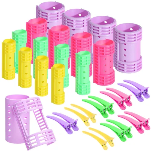 Miniatura 8 de WILLBOND Juego de 65 rodillos magnéticos para el cabello, rulos de plástico con clips, 4 tamaños para cabello largo y mediano corto, pinzas de pato