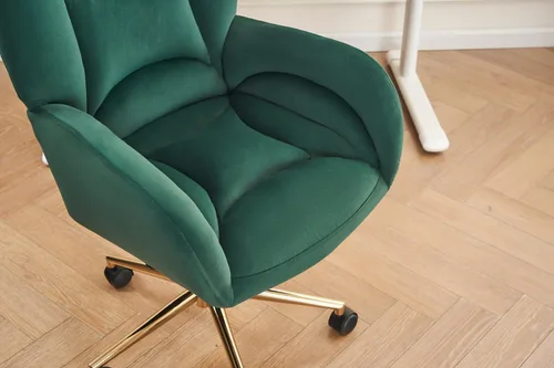 Miniatura 4 de Velvet Swivel Desk Chair with Gold Base - 360° Rotating Office Chair with Ergonomic Tufted Backrest, Thick Sponge Cushion & Universal Wheels for