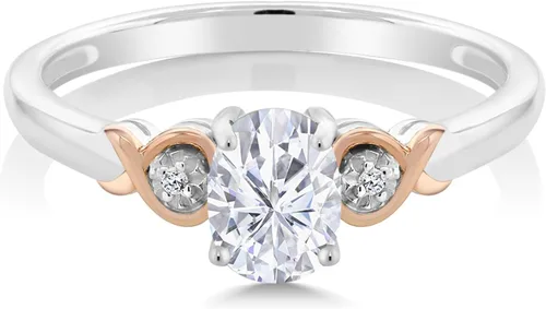 Miniatura 45 de Gem Stone King Anillo de compromiso de plata de ley 925 y oro rosa de 10 quilates, piedra preciosa ovalada de 0.276 x 0.197 in, con acento
