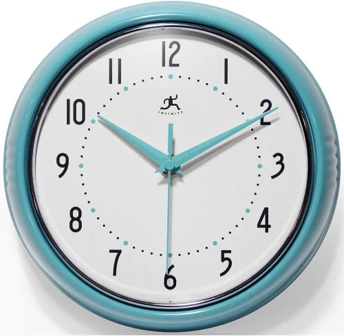 Infinity Instruments LTD. Reloj de pared decorativo estilo retro, 9 pulgadas silencioso, para cocina o comedor, estilo moderno de mediados de siglo,