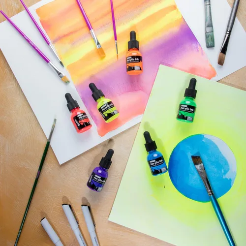 Miniatura 5 de Mont Marte Tinta acrílica premium de 6 piezas x 20 ml (0,7 fl.oz. EE.UU.), tintas acrílicas para artistas, colores fluoro, ideal para aerógrafo