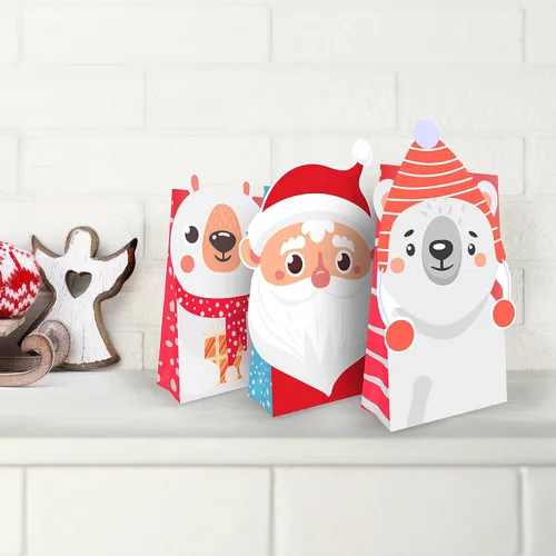 Miniatura 5 de easykart labels 24 bolsas de papel para regalos navideños troquelados y reversibles para golosinas de fiesta navideña, pasteles, magdalenas