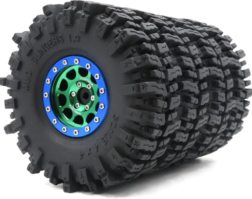 Miniatura 10 de HOBBYSOUL Neumáticos de 4.724 in de alto 1.9 de lodo T8 suaves pegajosos y ruedas Beadlock 1.9 llantas negro azul para RC 1/10 Rock Crawler SCX10
