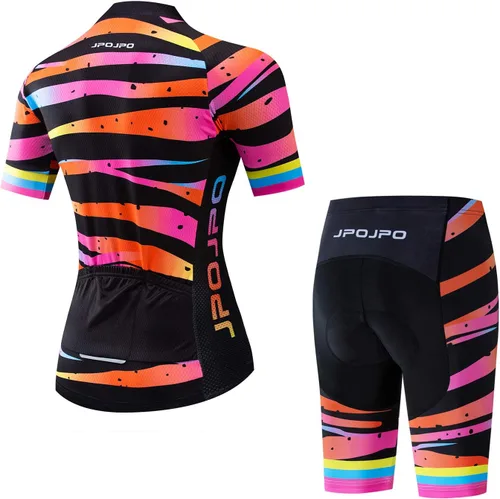 Miniatura 55 de Camiseta de ciclismo para mujer, manga corta y pantalones cortos de ciclismo acolchados para verano
