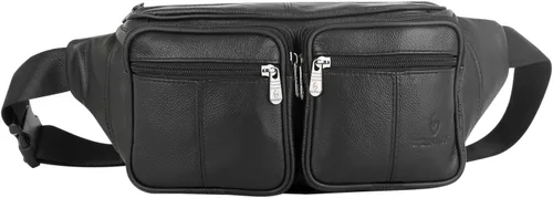 Miniatura 9 de Riñonera de piel auténtica, bolsa de cintura, organizador con cinturón ajustable, múltiples bolsillos para hombres y mujeres, Negro-878 Grande, L