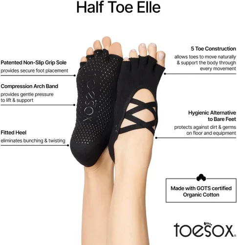 Miniatura 3 de Toesox Elle - Calcetines de medio dedo con agarre antideslizante Suela antideslizante para yoga, pilates, gimnasio - Calcetines de mujer con dedos