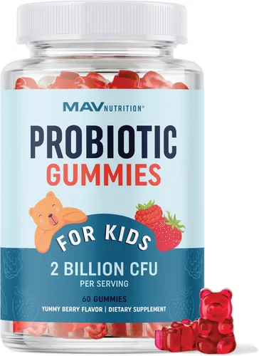 Gomitas probióticas para niños | 2 mil millones de probióticos + 100 mg de fibra prebiótica para el apoyo inmunológico y la digestión | Bajo