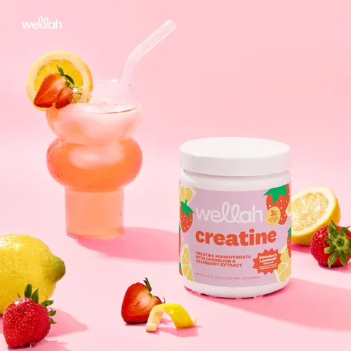 Miniatura 4 de Wellah Creatina para Mujeres - Monohidrato de Creatina con Diente de León y Extracto de Arándano Rojo (50 Porciones, Limonada de Fresa)