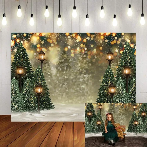 Miniatura 8 de Mocsicka Fondo de paisaje de bosque de invierno nevado, árbol de pino de Navidad con puntos de halo para fotografía, fondo de invierno, bosque