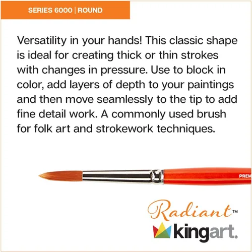Miniatura 3 de KINGART Premium Radiant 6000-0 Round Series - Cepillo para artista, pelo sintético Taklon, mango corto, para pintura acrílica, óleo y acuarela