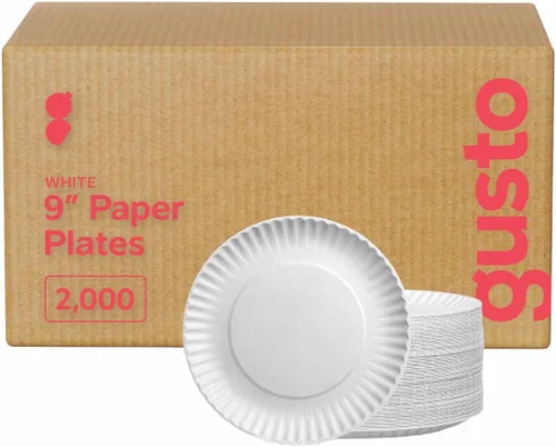 Miniatura 9 de GUSTO 500 platos de papel blanco sin revestimiento de 9 pulgadas, platos de postre desechables, papel decorativo para manualidades