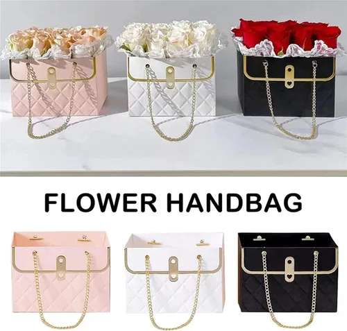 Miniatura 5 de 8 cajas de regalo de papel de flores, bolsa de San Valentín, bolsa de regalo, bolsas de ramo de flores con cadena de metal, caja de regalo