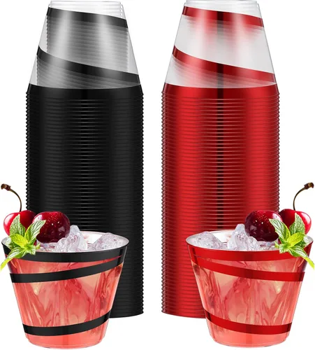 Miniatura 21 de Gejoy Tazas de plástico con borde en espiral de 9 onzas desechables, tazas de vino de plástico elegantes y transparentes, elegantes jarras de Oro