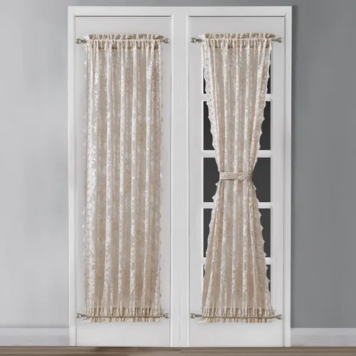 Miniatura 6 de Warm Home Designs Cortinas negras para puerta francesa. El par de cortinas de encaje con rosas inglesas viene con 2 alzapaños gratis. Las cortinas