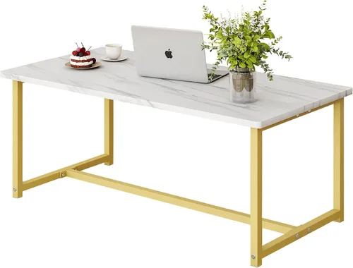 Miniatura 9 de Mesa auxiliar rectangular de 35.4 pulgadas para sala de estar, mesa de centro de estilo industrial moderna con marco de metal para espacios Negro