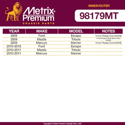 Miniatura 2 de Metrix Premium Piezas de Chasis - Kit de 4 piezas de puntales de dirección interior y exterior Compatible con Ford Escape 2009-2012, Mazda Tribute