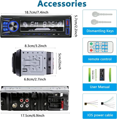 Miniatura 9 de Radio de coche Bluetooth Single DIN Audio estéreo para automóvil, audio para automóvil con manos libres y control de aplicación, compatible con FM