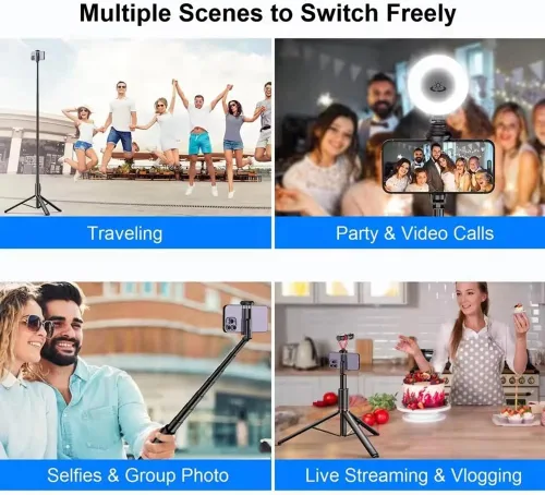 Miniatura 7 de Palo selfie de 72 pulgadas, trípode todo en 1, kit de video con control remoto inalámbrico integrado, portátil, ligero, trípode extensible
